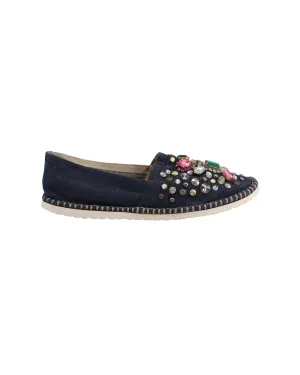 Casadei Embellished Slip-Ons in Blue Cotton Denim