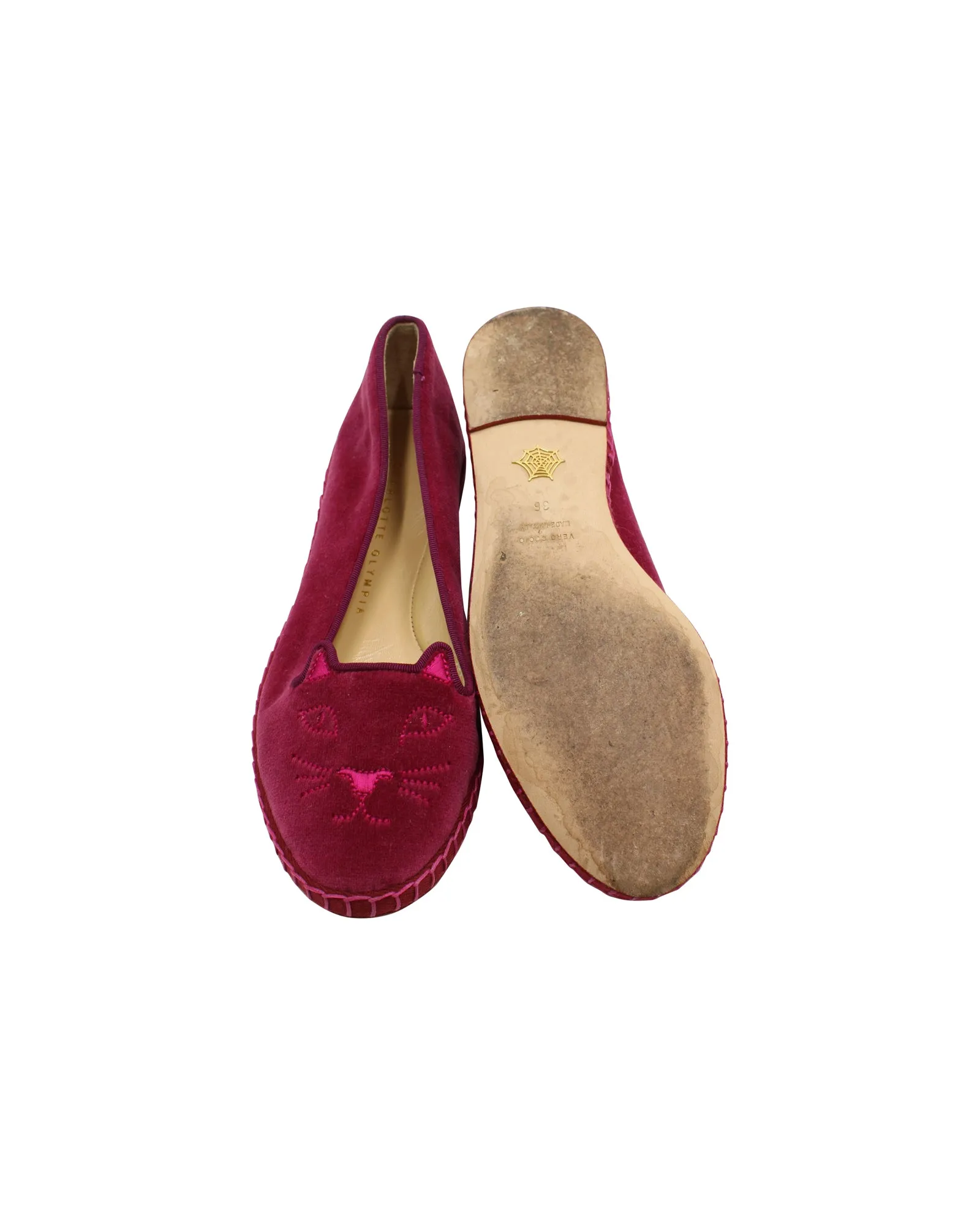 Charlotte Olympia Kitty Espadrilles in Raspberry Red Velvet