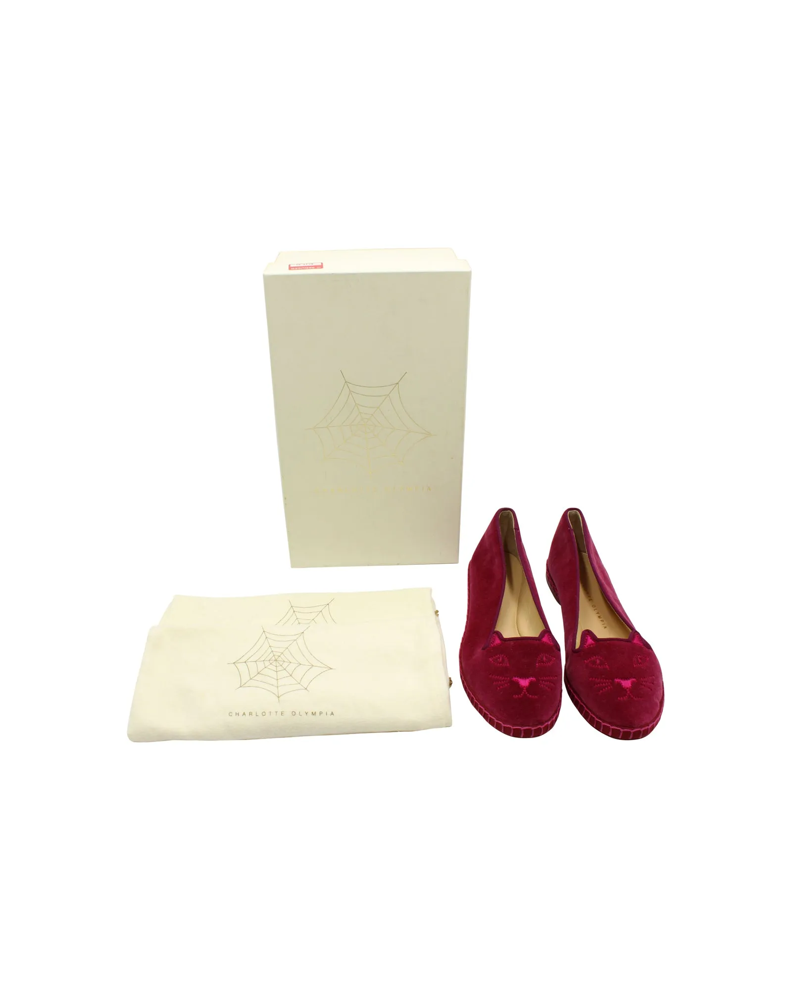 Charlotte Olympia Kitty Espadrilles in Raspberry Red Velvet
