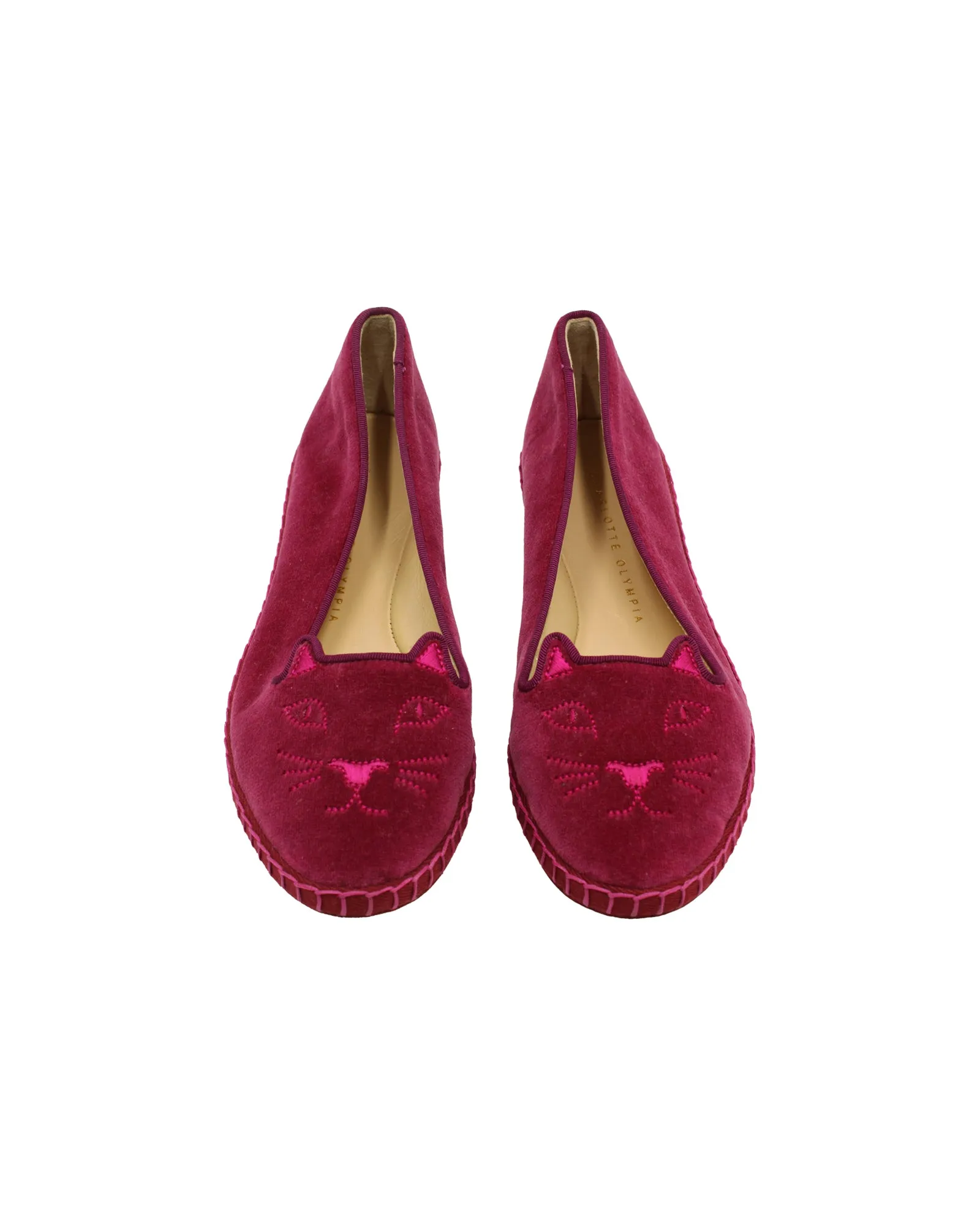 Charlotte Olympia Kitty Espadrilles in Raspberry Red Velvet