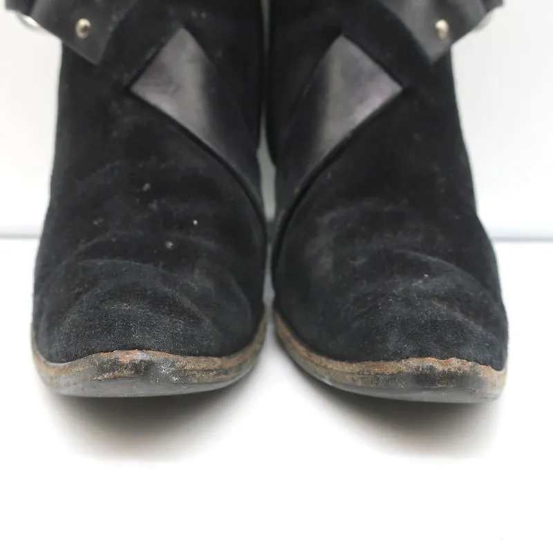 Givenchy Wedge Ankle Boots Black Buckled Suede Size 36.5 Pointed Toe