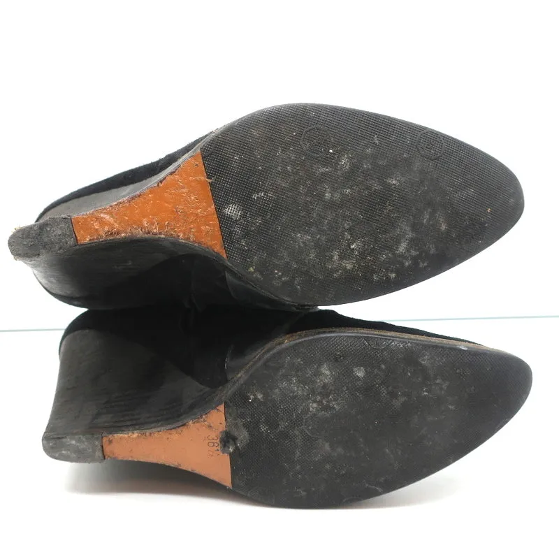 Givenchy Wedge Ankle Boots Black Buckled Suede Size 36.5 Pointed Toe