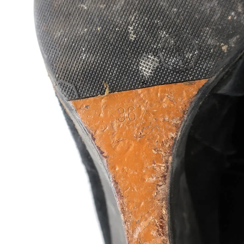Givenchy Wedge Ankle Boots Black Buckled Suede Size 36.5 Pointed Toe
