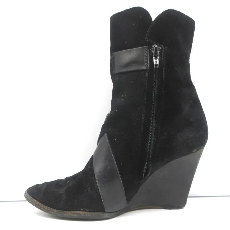 Givenchy Wedge Ankle Boots Black Buckled Suede Size 36.5 Pointed Toe