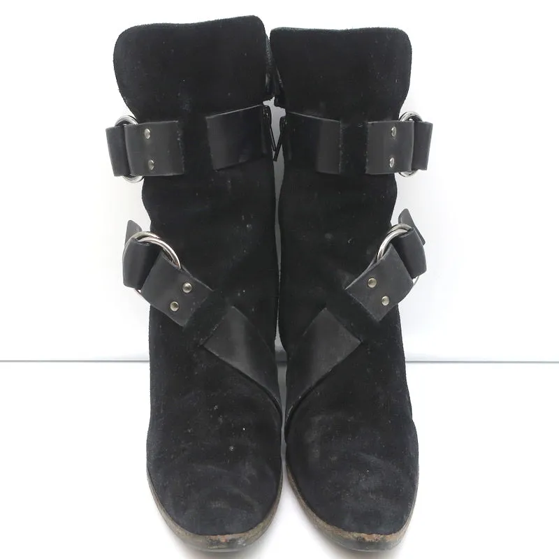 Givenchy Wedge Ankle Boots Black Buckled Suede Size 36.5 Pointed Toe