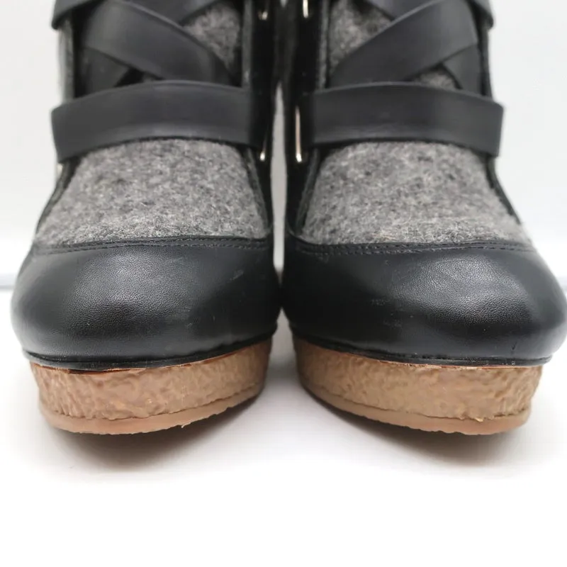 Loeffler Randall Platform Ankle Boots Serena Black Leather & Gray Flannel Size 8