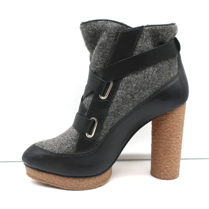 Loeffler Randall Platform Ankle Boots Serena Black Leather & Gray Flannel Size 8