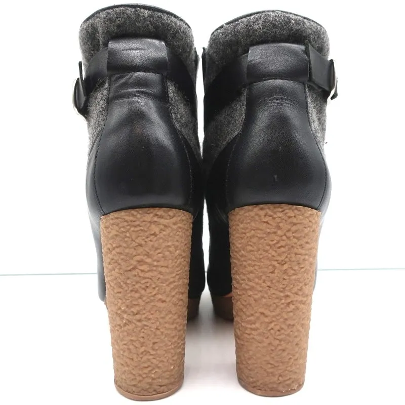 Loeffler Randall Platform Ankle Boots Serena Black Leather & Gray Flannel Size 8