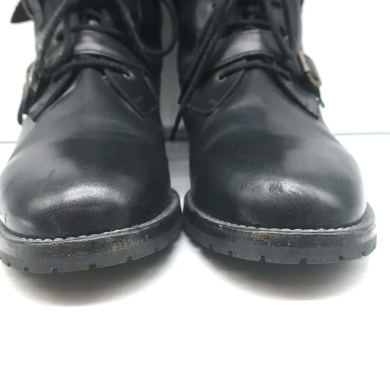 Manolo Blahnik Buckled Riding Boots Black Leather Size 38.5