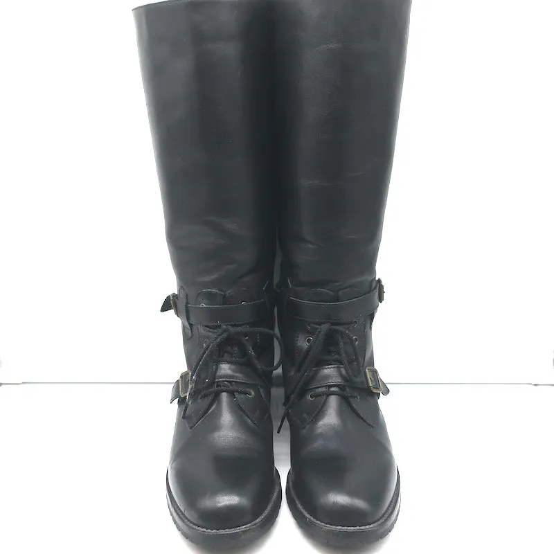 Manolo Blahnik Buckled Riding Boots Black Leather Size 38.5