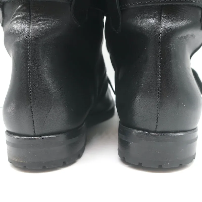 Manolo Blahnik Buckled Riding Boots Black Leather Size 38.5