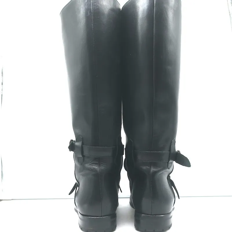 Manolo Blahnik Buckled Riding Boots Black Leather Size 38.5