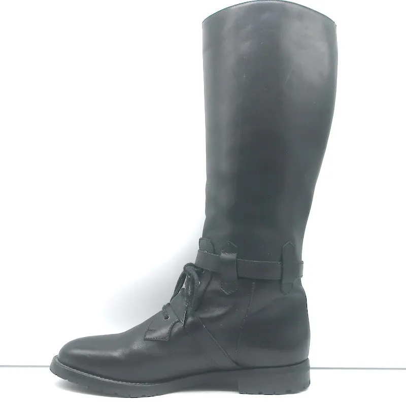 Manolo Blahnik Buckled Riding Boots Black Leather Size 38.5