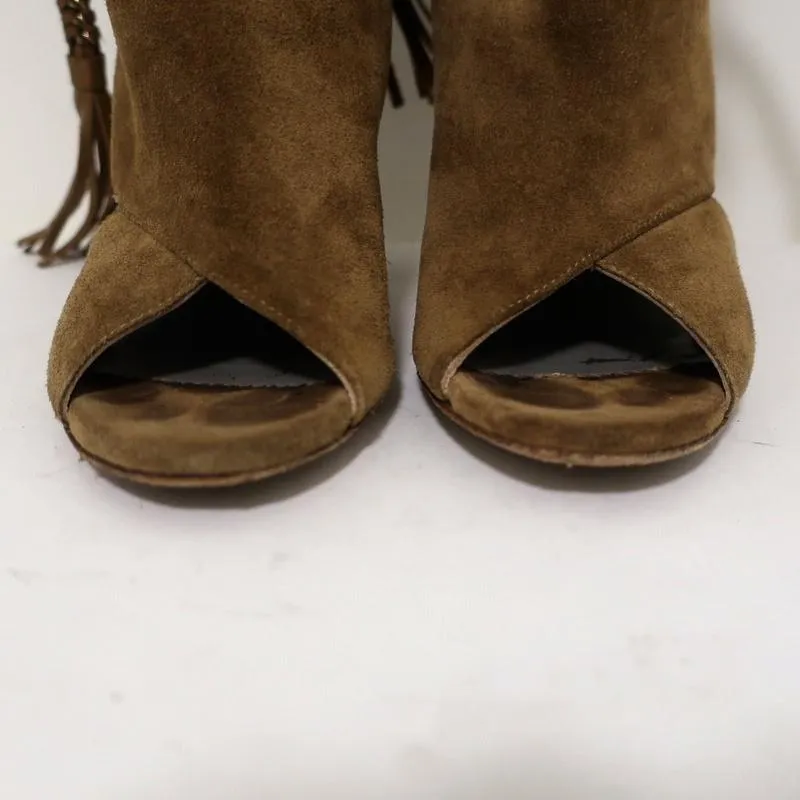Monika Chiang Braided Chain Boots Armena Brown Suede Size 35 Open Toe Heel