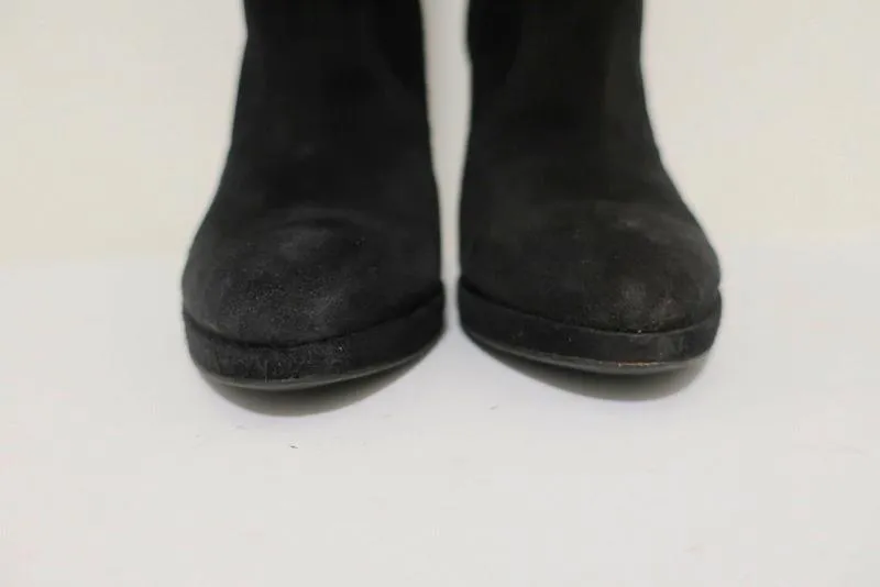 Sergio Rossi Chain-Embellished Knee High Boots Black Suede Size 36 Platform Heel