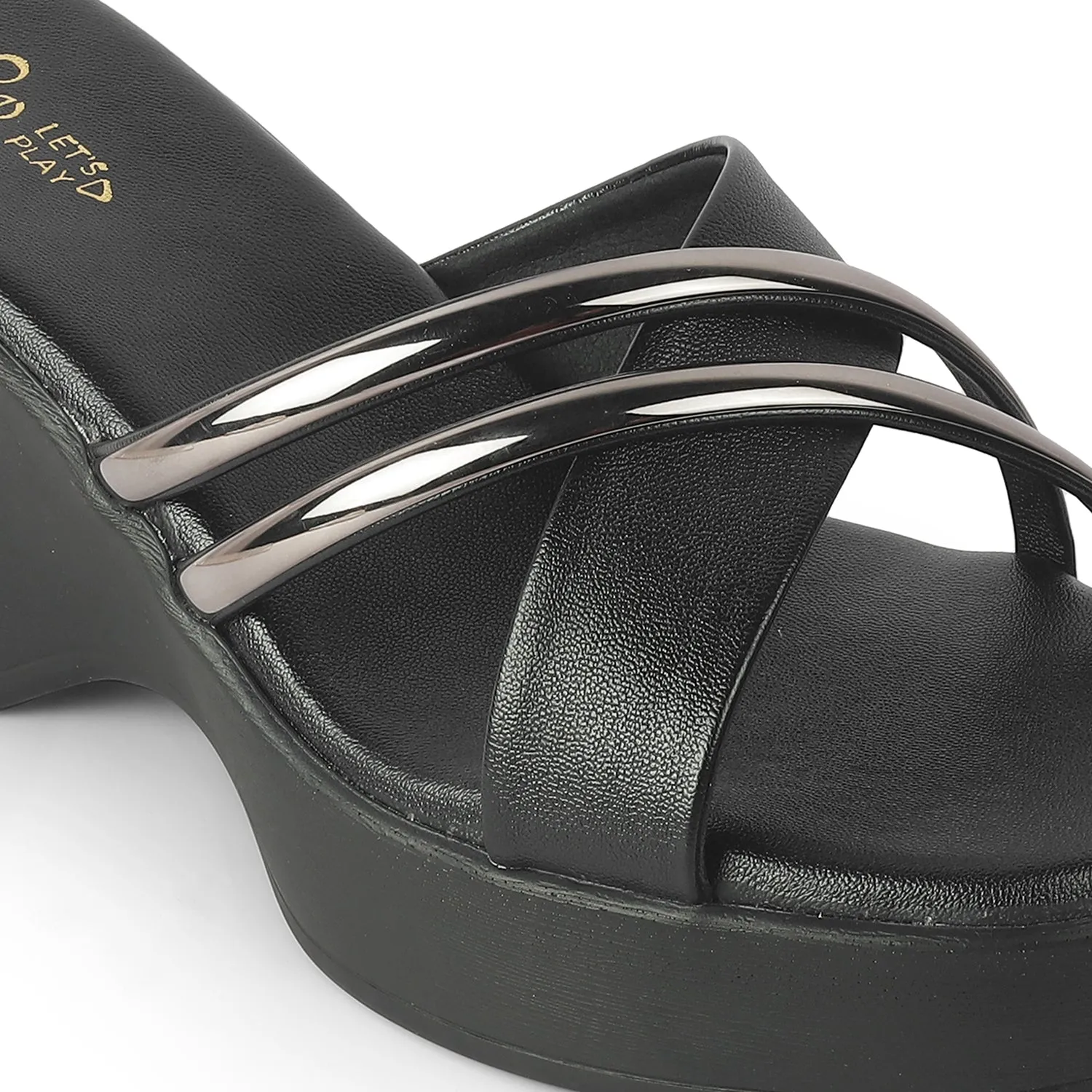 Tresmode Coglam Black Women's Dress Wedge Sandals