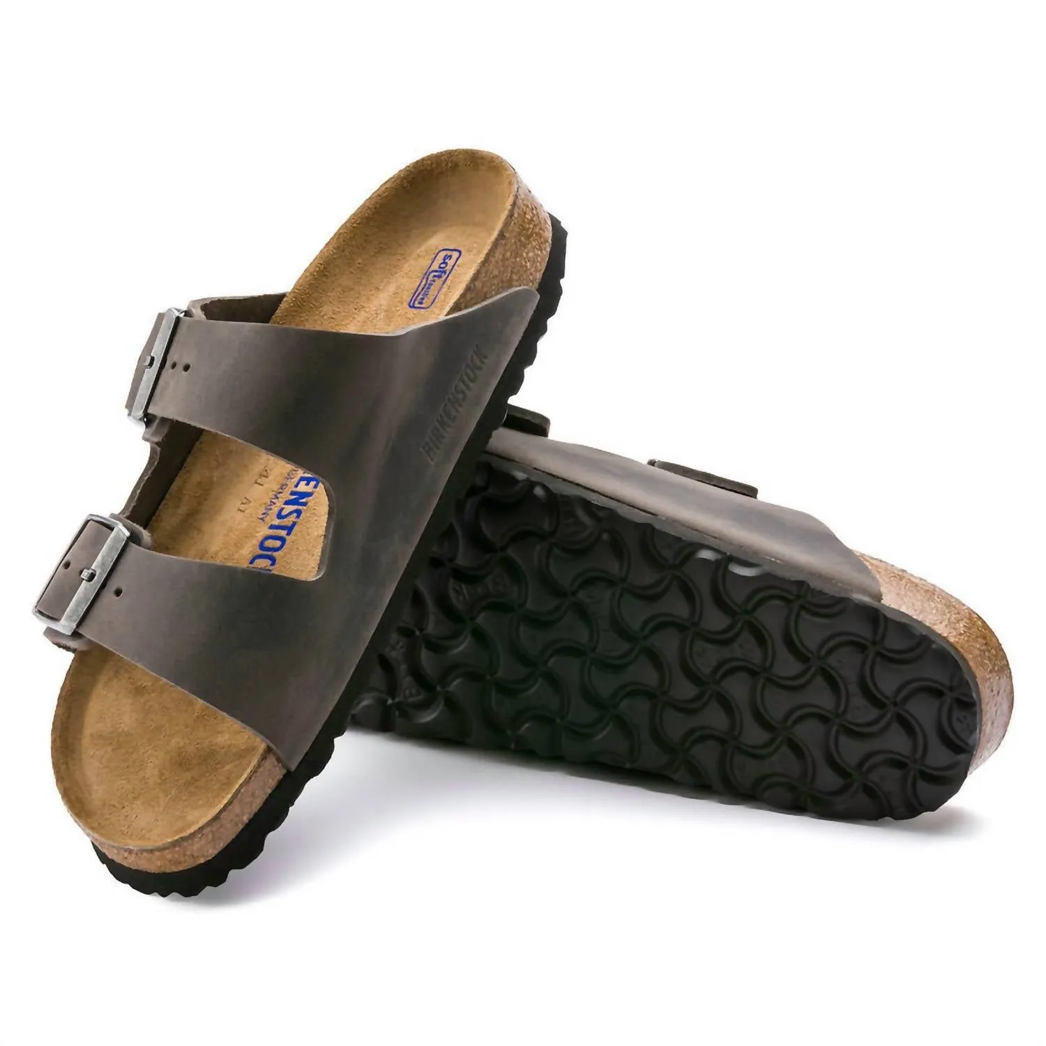 Women's Arizona Soft Footbed Oiled Leather Sandals - Regular/wide In Iron